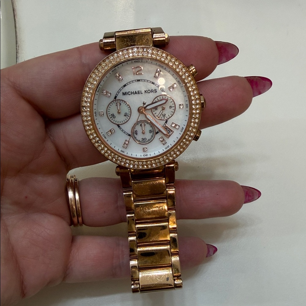 Michael Kors Women's Watch in Rose Gold with Mother of Pearl Dial and Crystals